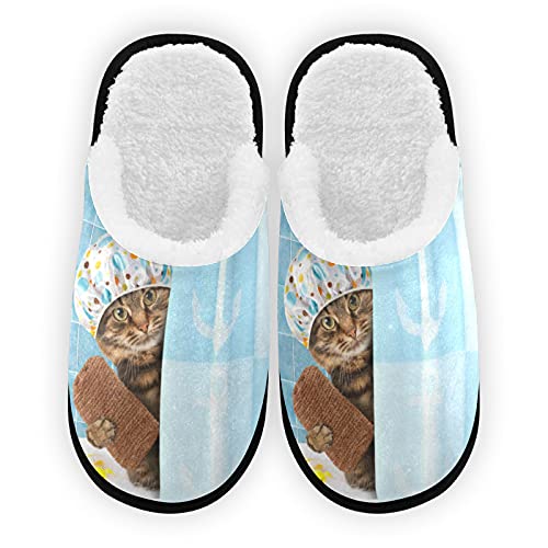 Funny Cat Mens Slippers, Soft Memory Foam Non-Slip Indoor House Slippers Home Shoes for Bedroom Spa Hotel Travel