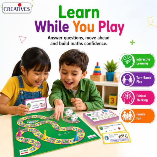 Image of Creative's Math Safari Part-1, Maths Quiz Board Games,180 Question Answer Cards 720 Questions, Shapes Numbers Addition Subtraction Measurement Time, Educational Gift STEM Toy Ages 7 & Up