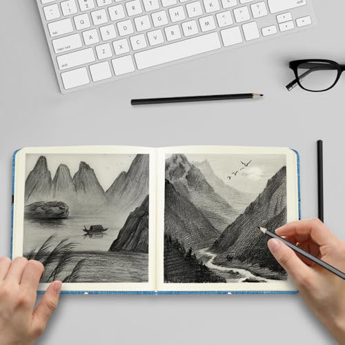 Image of 4.8 inch Pocket Sketch Book,80gsm Hardcover Art Sketchbook for Drawing Journal | Cloth Cover,80gsm Blank Paper,96Sheets,Lay-Flat,Portable Travel Creation Paint Diary Memo Planner,Dry MediaCow Cat