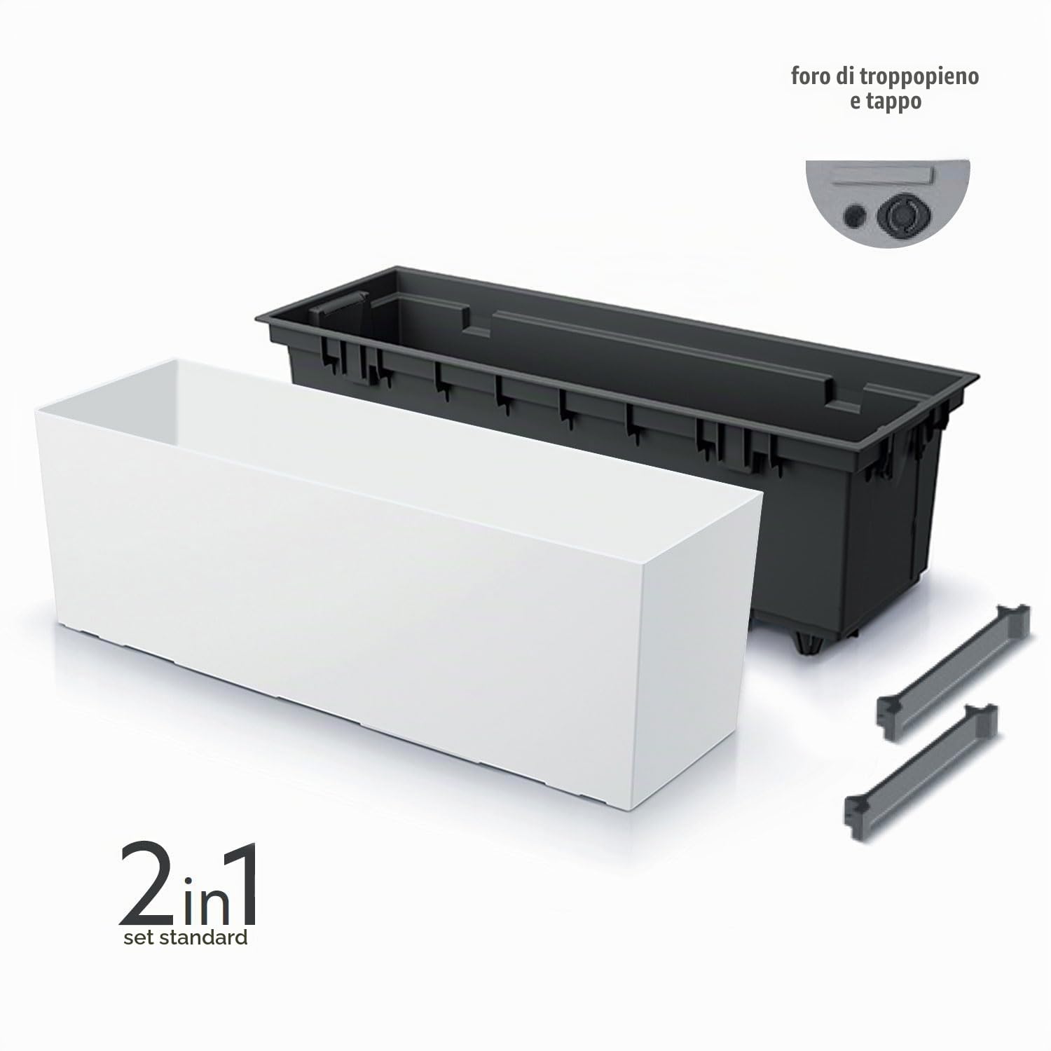 IMJ-Global Vaso per Fiori Piante Rettangolare Urbi Case In Plastica 77x23,5x24,6cm Da Interno Esterno Bianco 40 Litri Design Moderno