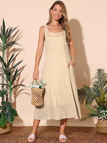 Image of Seta T Women's Linen Dresses Summer Sleeveless Sundress Casual Loose Flowy Midi Tank Beach Dress