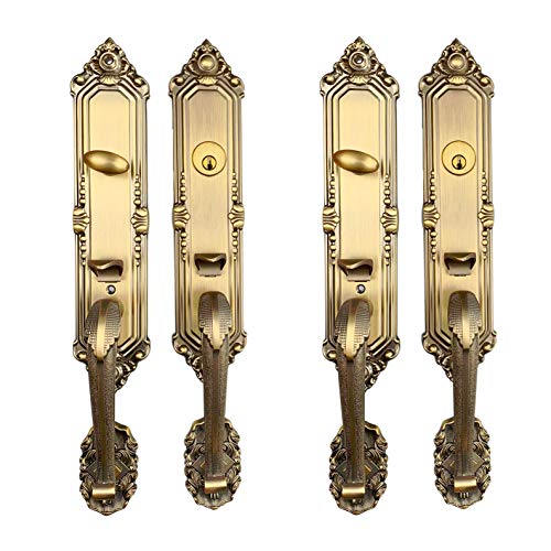 LADE Luxurious Mortise lockset European Style Villa Lock Yellow Bronze Solid Brass Cylinder Elegant Heavy Duty Door Lock Set for Double Door