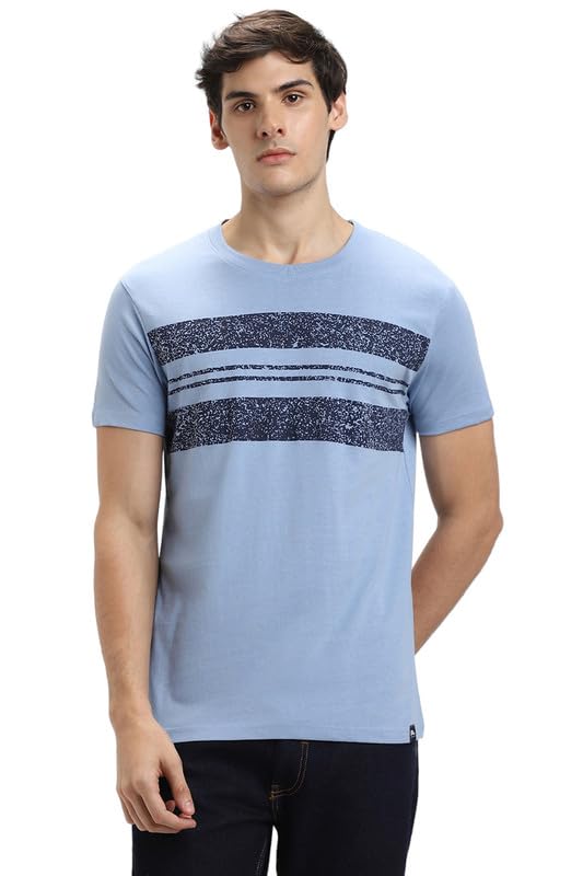 Image of Dennis Lingo Men's Light Blue Cotton Crew Neck Tshirt, Regular Fit Half Sleeve