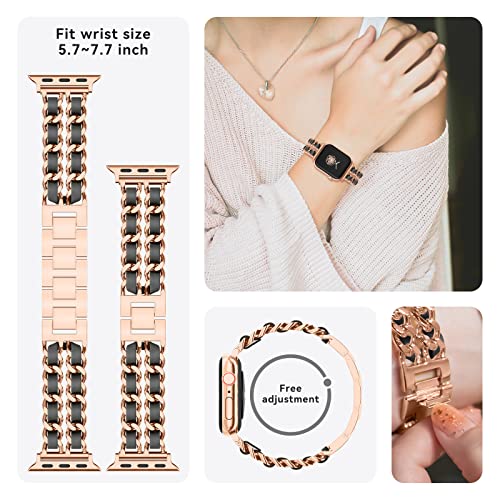 Image of Gold Watch Bands for Women Compatible with Apple Watch Band 38mm 40mm 41mm 42mm 44mm 45mm 46mm 49mm Adjustable Metal Band Cowboy Steel Chain Bracelet for iWatch Series1 /2 /3 /4 /5 /6 /7 /8 /9 /10 /11 /SE