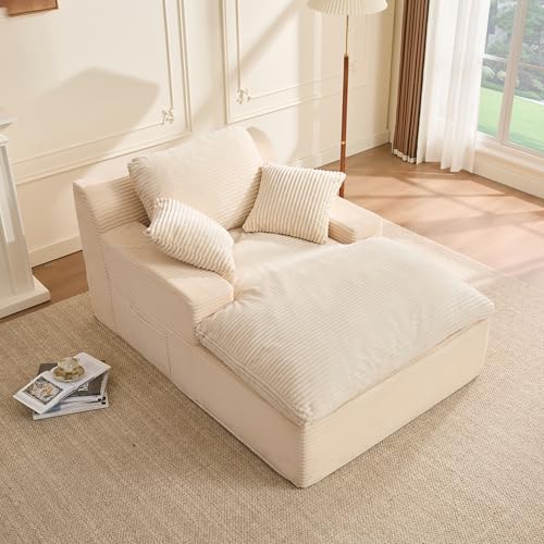 Litbird 160 cm Chaiselongue Loungesofa, Boneless Bodensofa & Schlafsofa mit Schlaffunktion, Platzsparendes Cloud Sofa mit Armlehnen für Wohnzimmer, Kein Aufbau Erforderlich,Beige
