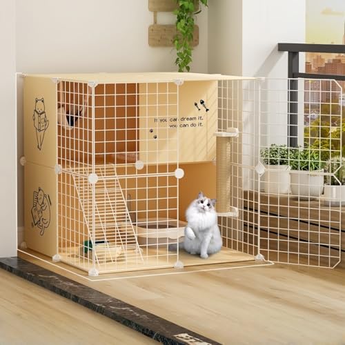 猫 子猫用 ケージ 二列 3段(75x39x109cm) 猫ハウス 室内用猫のゲージ 大きめ動物 大型猫用 折り畳み式 移動便利 組立簡単 取り外し可能なペット用品 室内飼い DIYケージ組え 組み換え自由な棚板お手 快適なスペース 猫脱走防止扉キャット