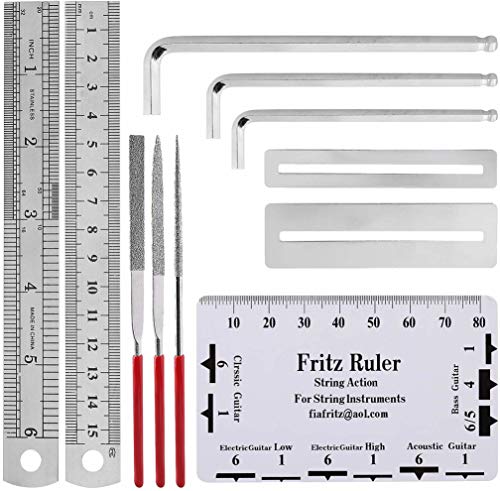 Guitar Repairing Tool Kit(26PCS) Wire Plier,String Organizer,Fingerboard Protector,Hex Wrenches, Files, String Ruler Action Ruler, Spanner Wrench,Bridge Pins for Guitar Ukulele Bass Mandolin (26 PCS) - Thumbnail 3