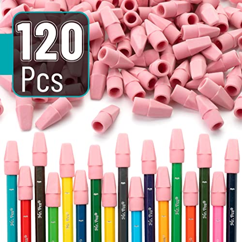 Image of Mr. Pen- Pencil Top Erasers, 120 Pack, Pink, Latex-Free | No-Smudge Cap Pencil Erasers for Precise Erasing, Kids, Teachers, Studying Supplies
