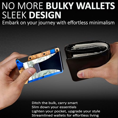 Resin Wood Pattern Aluminum Wallet for Men & Women, Slim, Minimalistic & Seamless Blocks RFID Scanners with a Money Clip Card Holder Wallet Clip Blue 6