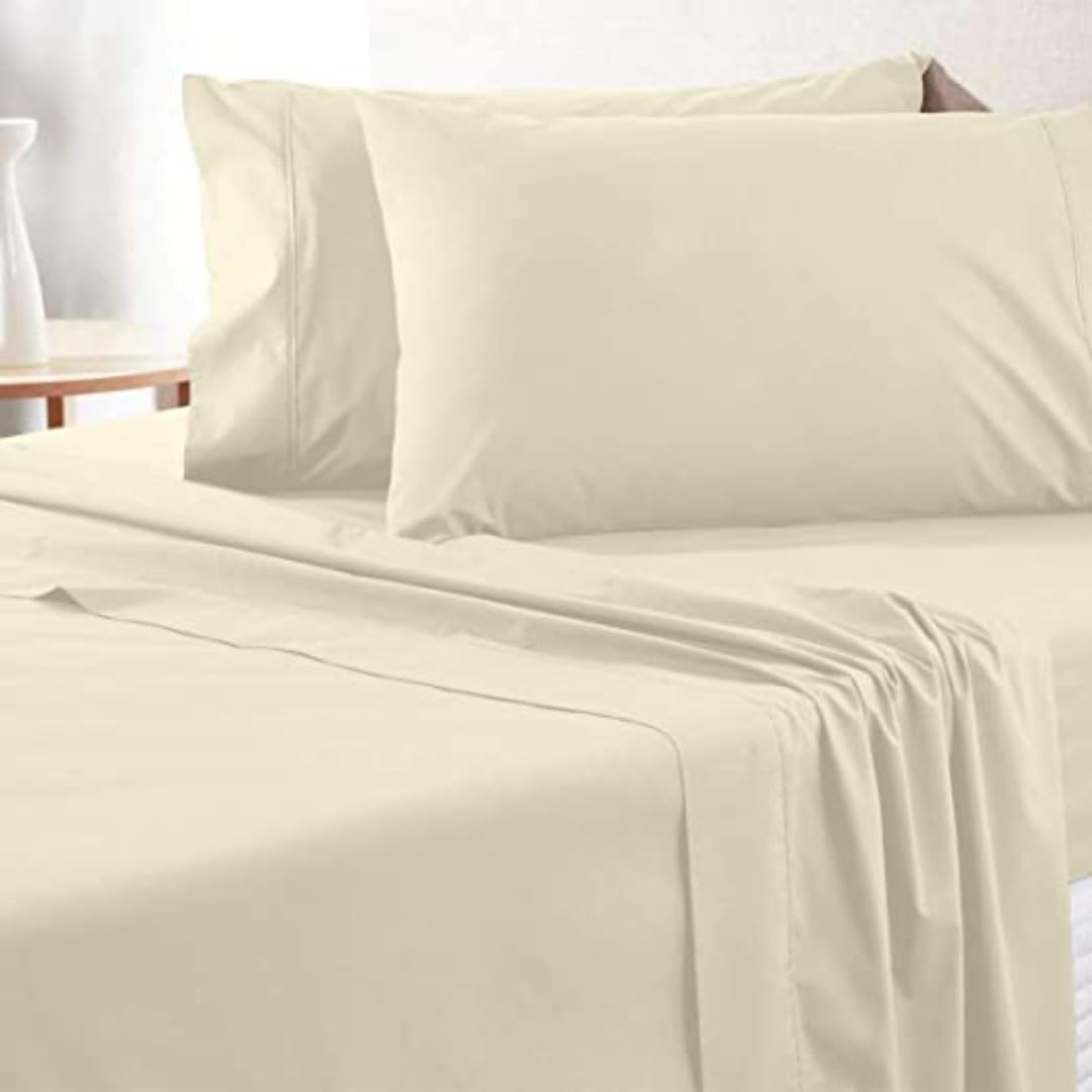 SEM B GRA - Flat BedSheet with 2 Pillow Covers 600 TC 100% Egyptian Cotton Bedsheet Comfortable & Durable Hotel Quality Sheet (Queen_90x102, Ivory) (B0C6YD3WW5) Amazon Price History, Amazon Price Tracker