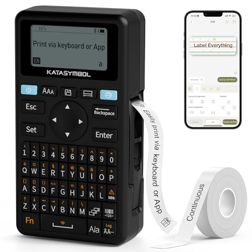 SUPVAN E11 Bluetooth Label Maker Machine, Support Keyboard & App with 30+ Fonts and 660+ Icons, Rechargeable Inkless Labeler for Home, Kitchen, Office, School, Organization, Black