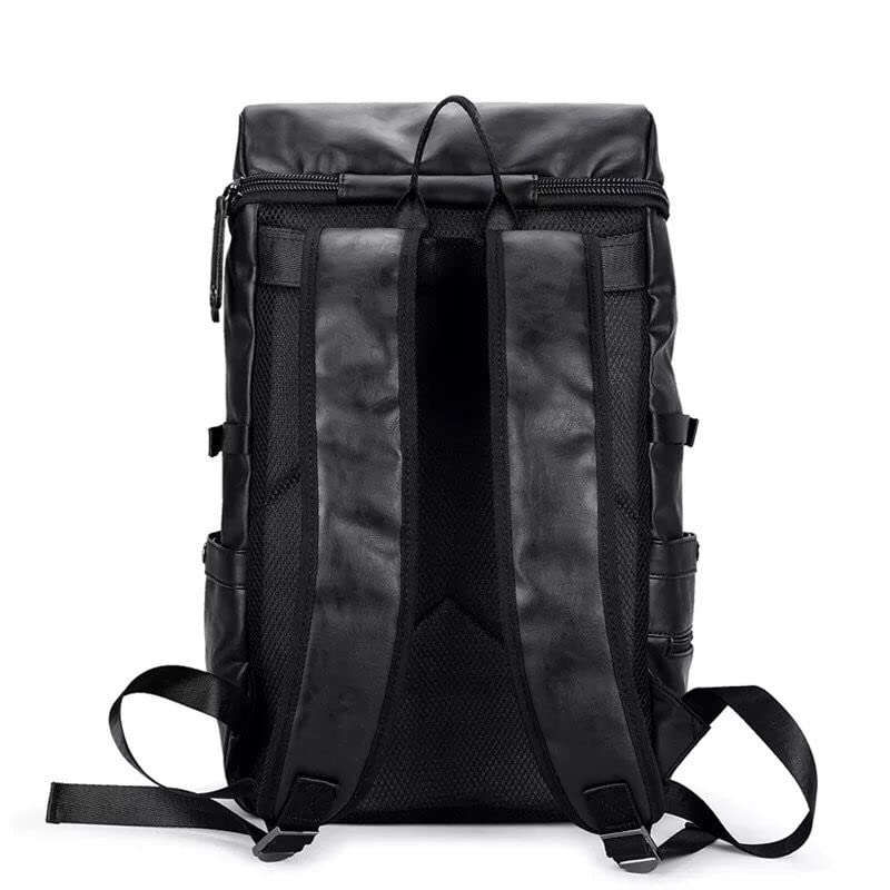 Mochila Gran Capacidad 15.6 Pulgadas Bolsa De Computadora Portátil De Cuero Genuino Mochila De Fin De Semana Travel Travel Mens Business Casual Impermeable Negro