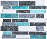INTERSMART DECOR Peel and Stick Kitchen Backsplash,8 Sheets Self-Adhesive Stick On Tile Backsplash for Kitchen/Bathroom,3D Marble Look Design Decorative Tiles,12''X10''/Turquoise Stone