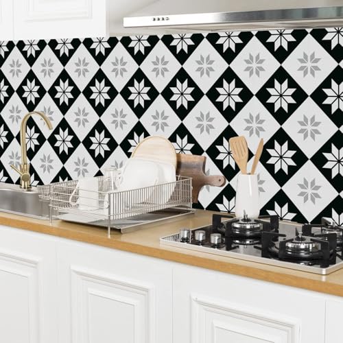 Image of Moroccan Tile Stickers | Waterproof Self Adhesive Peel & Stick Tile Decals for Kitchen Backsplash, Bathroom Wall, Floor, Furniture & Glass (4x4 Inch, Design 72)