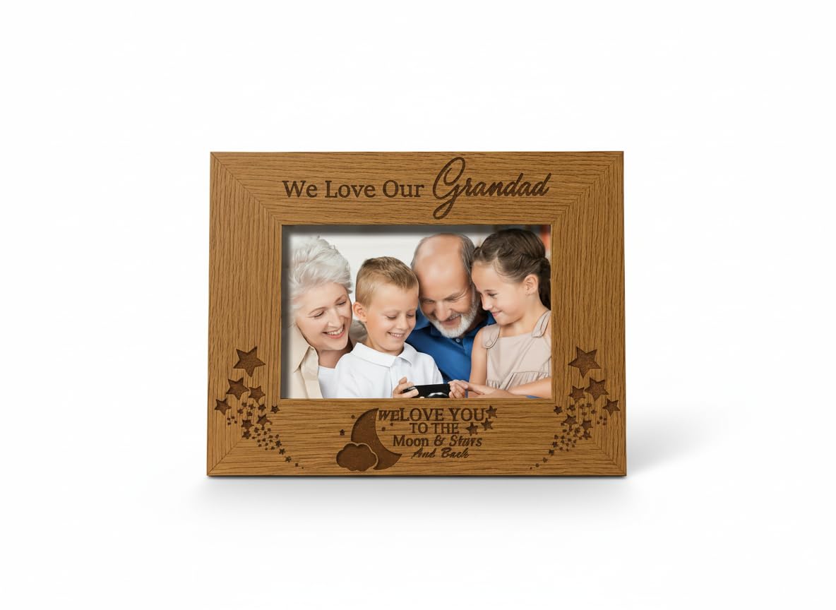 We Love Our Grandad To The Moon and Back Wooden Photo Frame Gift (8 x 10)
