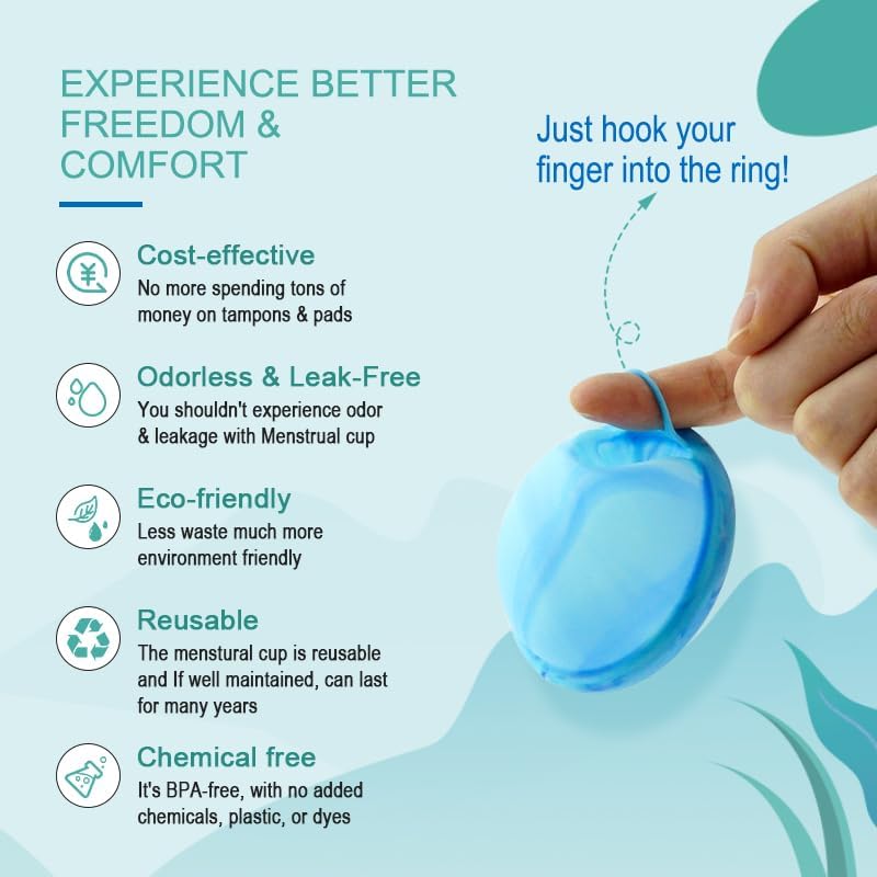 Miniatura 5 de Mascoto Blue Generation - Disco menstrual con bucle, copa de ajuste plano, silicona de grado médico, reutilizable, pétalo fino y ultra cómodo tampón