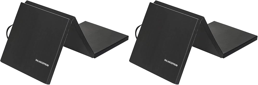 BalanceFrom 2-Pack 6x2 Feet 3-Panel Folding Gymnastics Mat, Black 2-Inch Thick Pad with Vinyl Surface and Carrying Handles for Tumbling, Yoga, Pilates, Home Workouts, and Martial Arts
