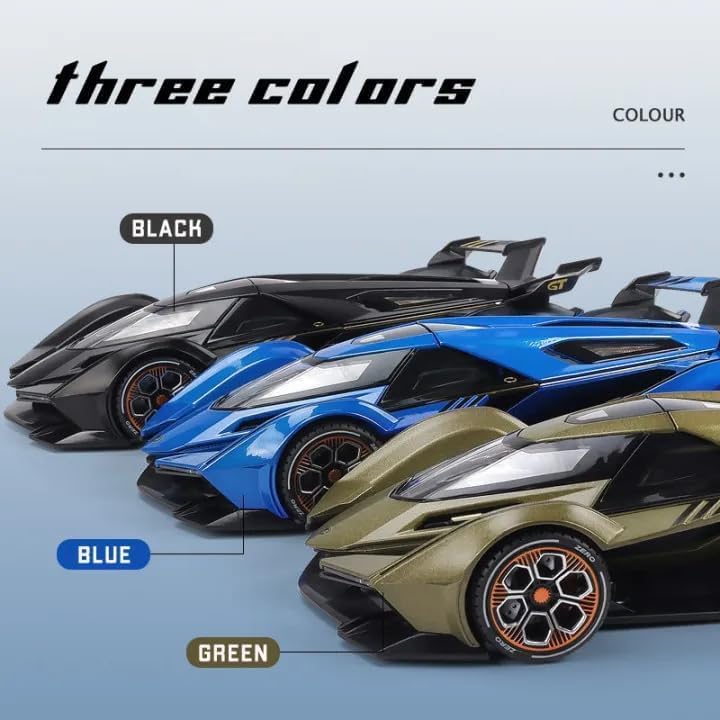 Image of Lamborghini V12 Vision Gran Turismo Alloy Diecast Pullback Metal Car Toy with Sound Light & Opening Doors - Best Gift Toy for Kids | Colors as Per Stock