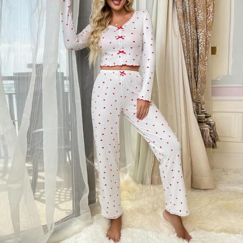 Image of Women 2 Piece Lounge Set Y2k Long Sleeve Square Neck Floral Tops+elastic Waist Long Pants Sleepwear Sets