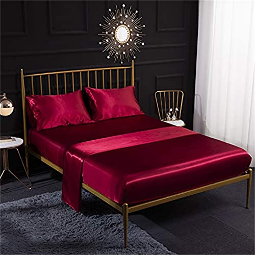 MAYILNSIN Parure de lit 4 pièces en satin de soie avec drap-housse en satin, drap plat, taie d'oreiller, respirante, douce et confortable, pour lit King size Crème