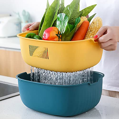 Holizzler Colander Kitchen Strainer Set 2-In-1 Drain Colander Set Bpa Free For Washing Vegetables And Fruit (Rectangle-23X18, Blue) #TOP2