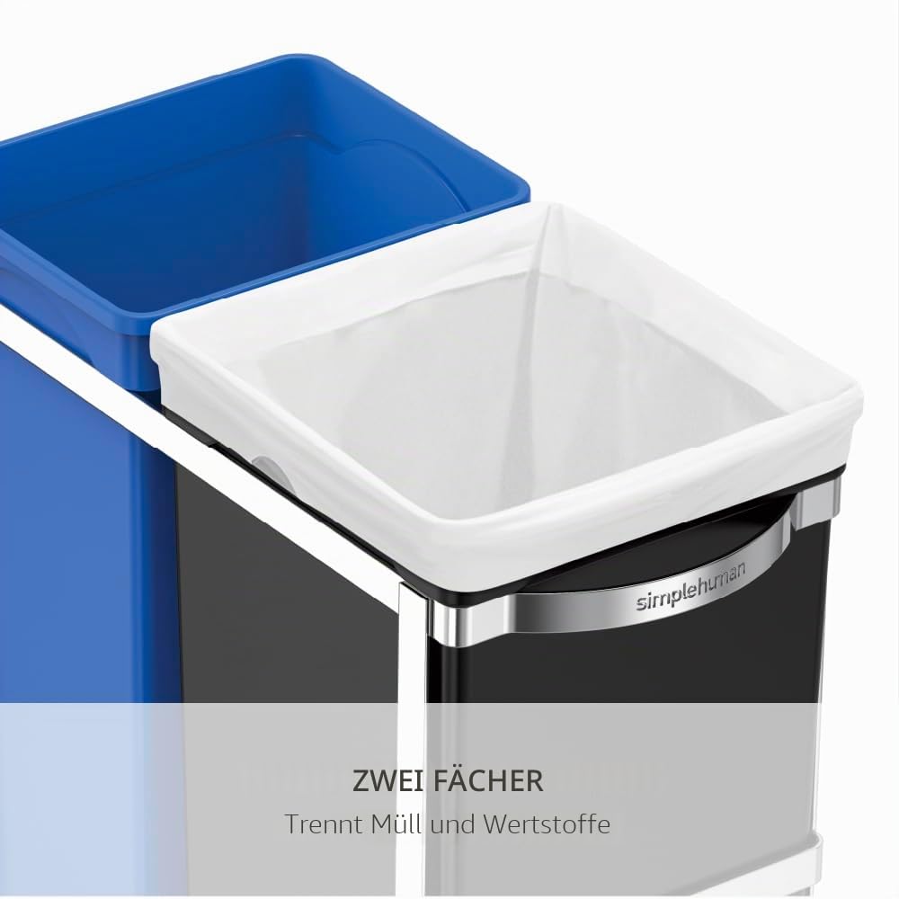 simplehuman CW1016 35 Liter (20/15) ausziehbarer Schrank-Recycler Mülltrennsystem 2 Fach Einbau Abfallsammler Abfalleimer Mülleimer Küche Mülltrennung, strapazierfähiger Stahlrahmen, 5 Jahre Garantie