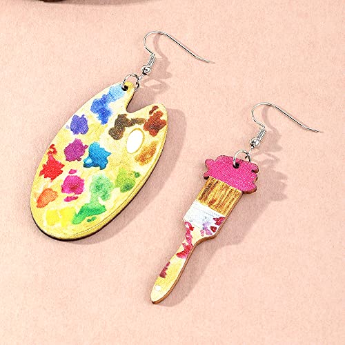 Unique Handmade Bohemian Vintage Big Wooden Artist Paint Brush Dangle Drop Earrings Dainty Cute Wood Paint Palette Charm Earrings Colorful Painter Jewelry for Women Artist Gift Art Teacher Gifts4