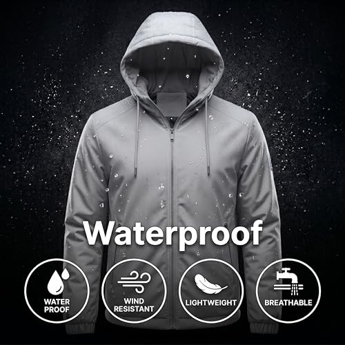 Image of Rain Jacket for Men Waterproof for Bike Riders with Adjustable Hood Along with Inner Pockets,Waterproof Raincoat with Polyester Jacket, Zipper Pockets & Elastic Cuffs For Bike, Travel & Daily Wear