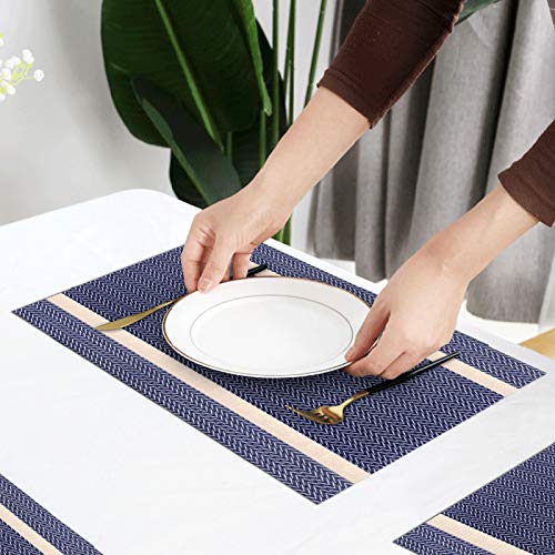 Www Heat-Resistant Placemats, Set Of 4,Stain Resistant Washable Pvc Table Mats,Kitchen Table Mats For Dining Kitchen Table Navy Blue #TOP1