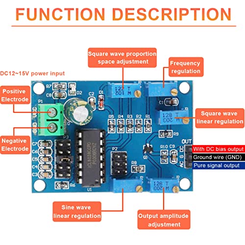 Image of ICL8038 Signal Generator Module 10Hz-450KHz Medium Low Frequency Generator DC12-15V Triangular /Rectangular /Sine Wave Signal Source Generator Module with Dupont Cable