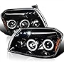 SPEC-D TUNING LED Dual Halo Jet Black Projector Headlights Compatible with 2005-2007 Dodge Magnum Left + Right Pair Headlamps Assembly