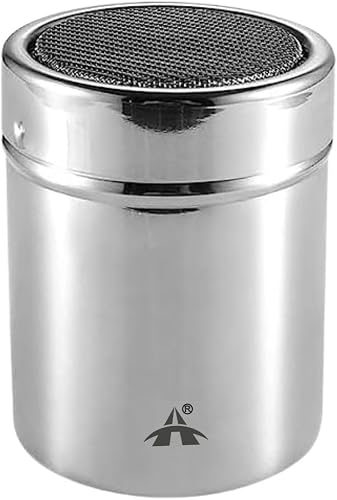 ALANES Powder Sugar Shaker with Lid Stainless Steel Fine Mesh Powder Duster for Cocoa Cinnamon Flour Icing Sugar Coffee Baking Seasoning Dispenser
