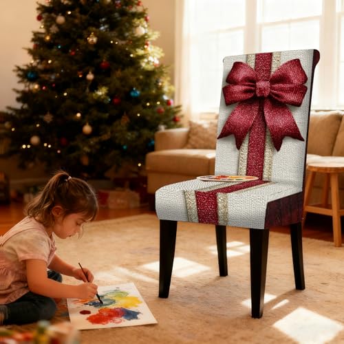 Image of Nuxovilar 4PCS Red Bow Design Stretch Chair Covers 23.6x70in | Holiday Slipcover Festive Protector Bow Wrap Seat Guard Dining Room Family Gathering Party (Red Bow Design)