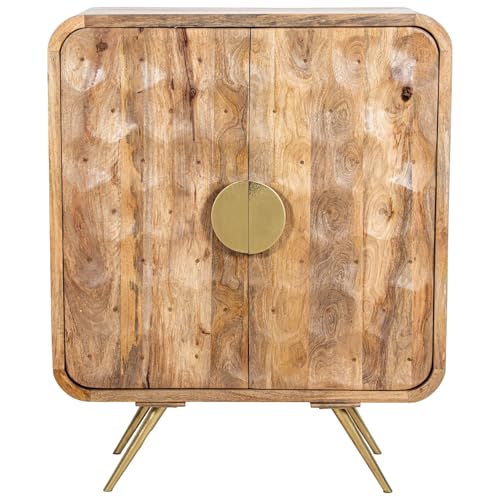 DRW Consola Mueble de Entrada taquillon con 2 Puertas de Madera con Patas de Metal en Natural y Dorado 115x40x90 cm