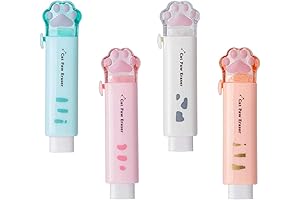 4 Pcs Kawaii Cat Paw Retractable Erasers for Kids