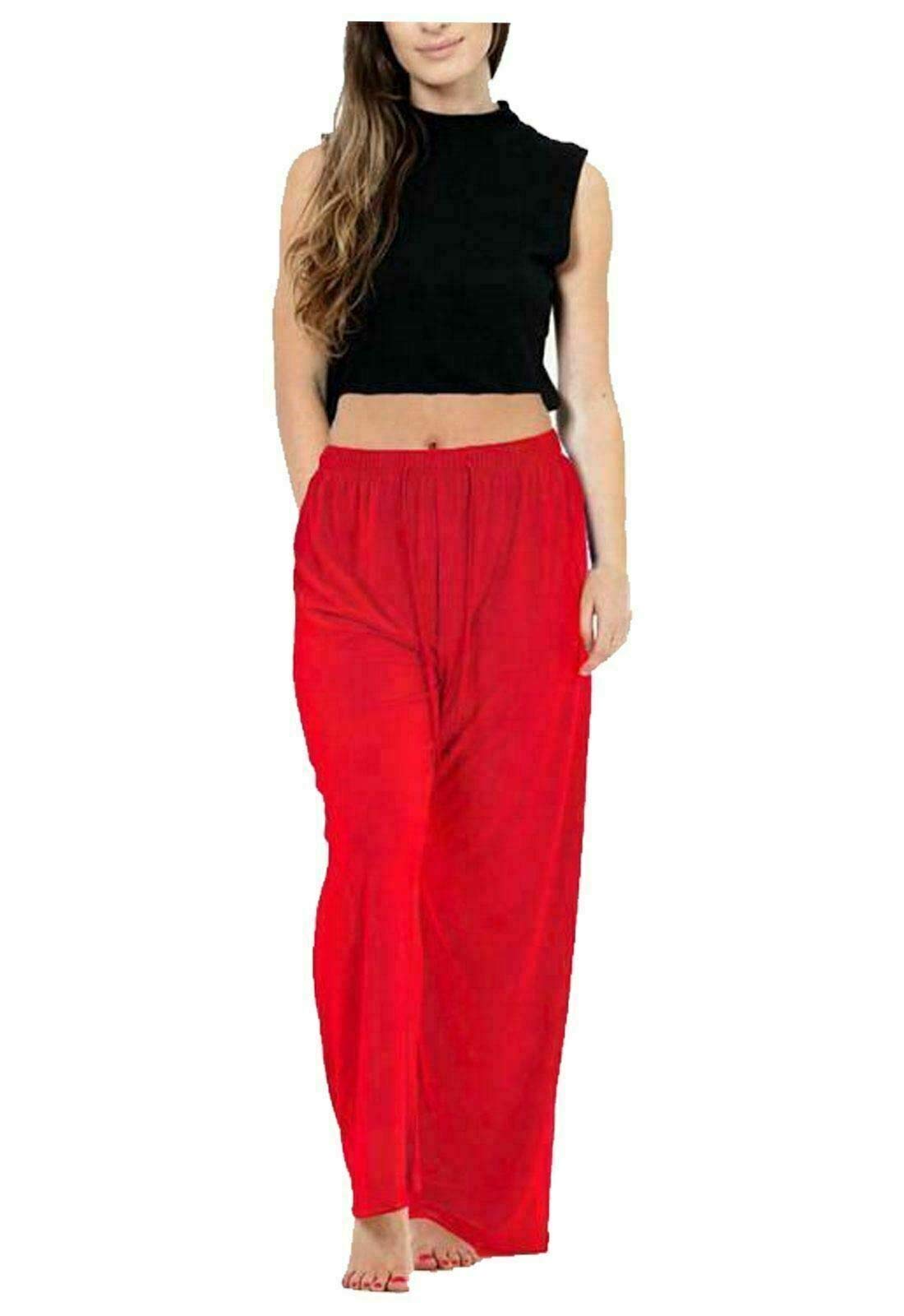 Fairy Trendz Ltd Women's Red Ity Palazzo Wide Leg Fla Loose Fit Drawstring Baggy Pants Plus Size Plain Trousers( Uk 22-24)