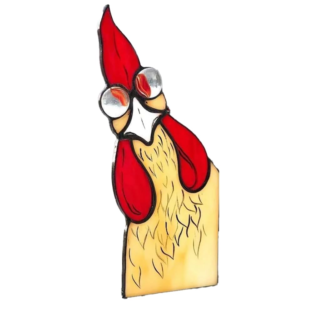 CTRLZS 3PCS Funny Peeping Rooster Window Corner Decor Handmade Stained Acrylic Chicken Ornament Sun Catcher Wall Window Hanging