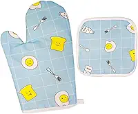 Kit Luva Térmica e Descanso Para Forno Fogão Cozinha Panela Quente Top Cheff Linha Premium M5 Armarinhos (Azul Bebê)