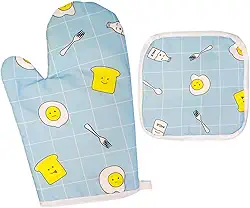 Kit Luva Térmica e Descanso Para Forno Fogão Cozinha Panela Quente Top Cheff Linha Premium M5 Armarinhos (Azul Bebê)