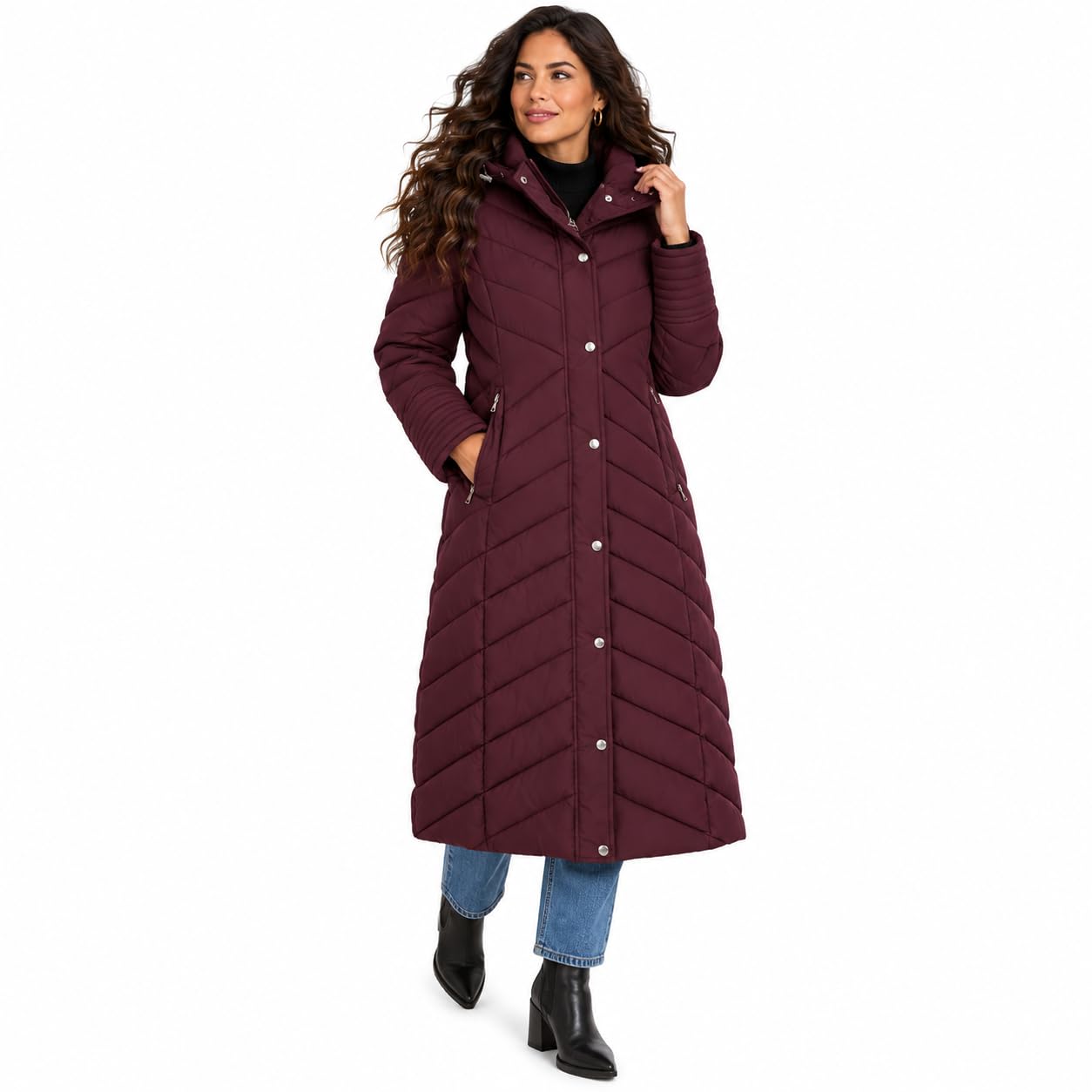 Womens Winter Coat - Long Maxi Quilted Puffer Jacket with Hood