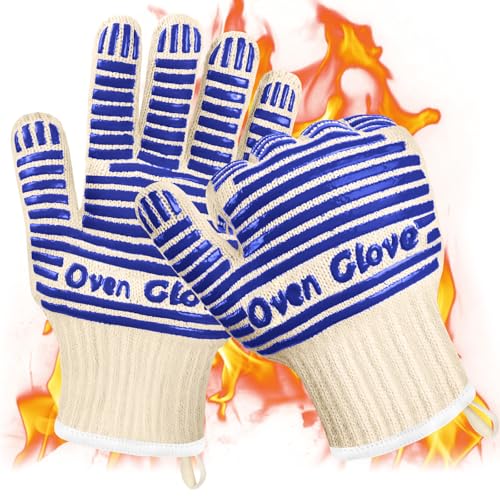 AUAUY Grillhandschuhe Hitzebeständig bis 350°C, Handschuhe mit Anti-Rutsch Silikon, Ofenhandschuhe Topfhandschuhe Kochhandschuhe Feuerfeste Handschuhe zum Backen, Grillen,...