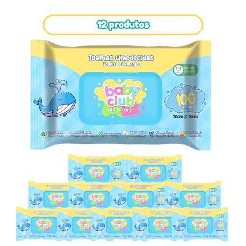 12 Pacotes Toalhas Umedecidas Tradicional 100 fls Baby Club