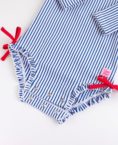 Image of RuffleButts Baby-Girls Seersucker Long Sleeve Rash Guard - One Piece Swimsuit UPF 50+ Toddler