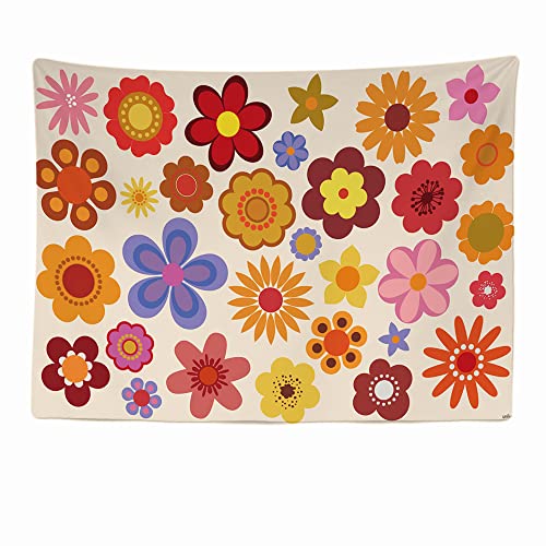 Ulticool - Flower Power Flores - Tapiz - 200x150 cm - Tapiz Grande - Decoración de Póster - Papel pintado - Lienzo - Pintura - Accesorios Separadores de Habitaciones - Naranja, Rojo Rosa