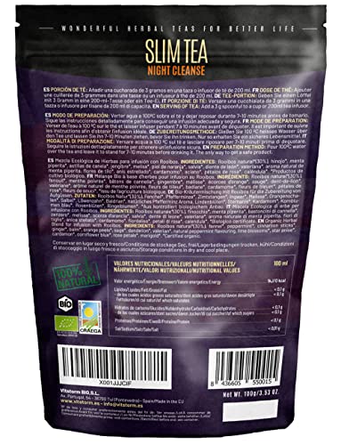 Slim Tea Detox Noche Ecológico – Té Drenante Retencion Liquidos, Anticelulitico – Rooibos, Valeriana, Hinojo, Anis Estrellado, Cardamomo – Infusion Digestiva Gourmet a Granel 100g VITSTORM® - imagen 10