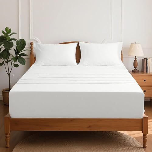 Miniatura 5 de HYPREST Sábanas de algodón tamaño King, sábans de bolsillo profundo de 18 pulgadas King para hotel de lujo suaves blancas - 600 hilos