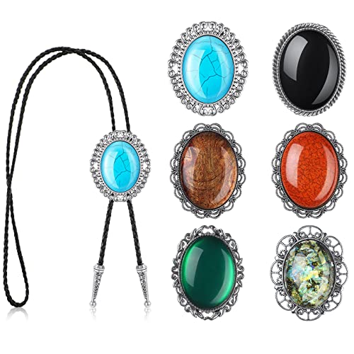 Toulite 6 Pieces Bolo Tie Round Shape Halloween Bolo Tie Western Cowboy Bola Tie for PU Leather Necktie Halloween Costume Accessories, Men and Women Multicolor 1.18 x 1.57 inches