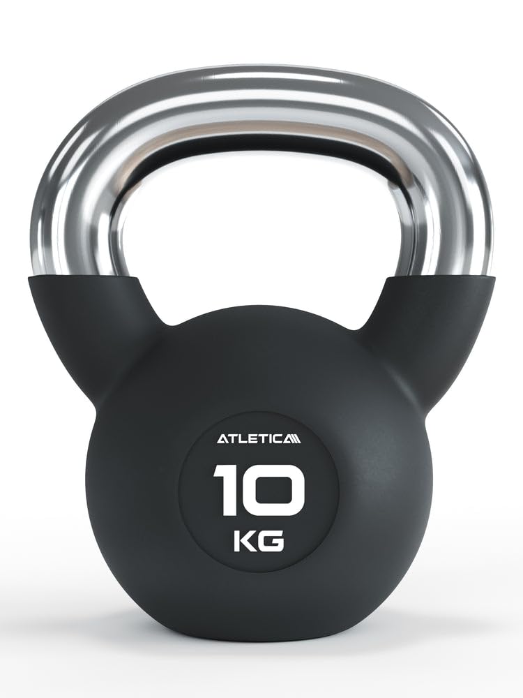 ATLETICA Kettlebells | 4-32 kg | gumowane hantle kulowe z chromowanym uchwytem | wysokiej jakości stop stali | jakość studyjna | funkcjonalny trening całego ciała, waga 10 kg