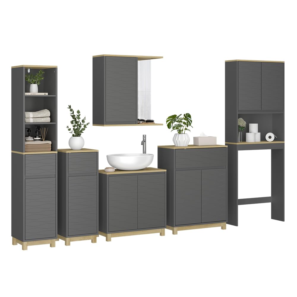 Vicco Meubles Bain Livia, Anthracite/chêne, 6 pièces