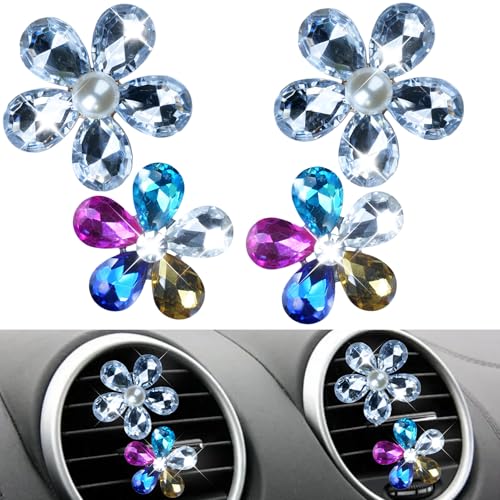Image of Bling Flower Car Accessories for Women Interior Aesthetic, Flower Decorative Vent Clips, Car Air Conditioner Clip Automotive Interior Decoration Fragrance-Free Aromatherapy Tablets, Add Your Own Scent